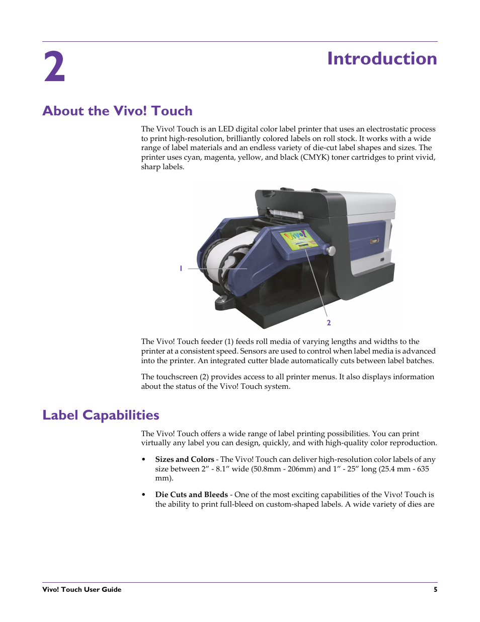 Introduction, About the vivo! touch, Label capabilities | Chapter: 2, About the vivo! touch label capabilities | QuickLabel Vivo! Touch User Manual | Page 19 / 165