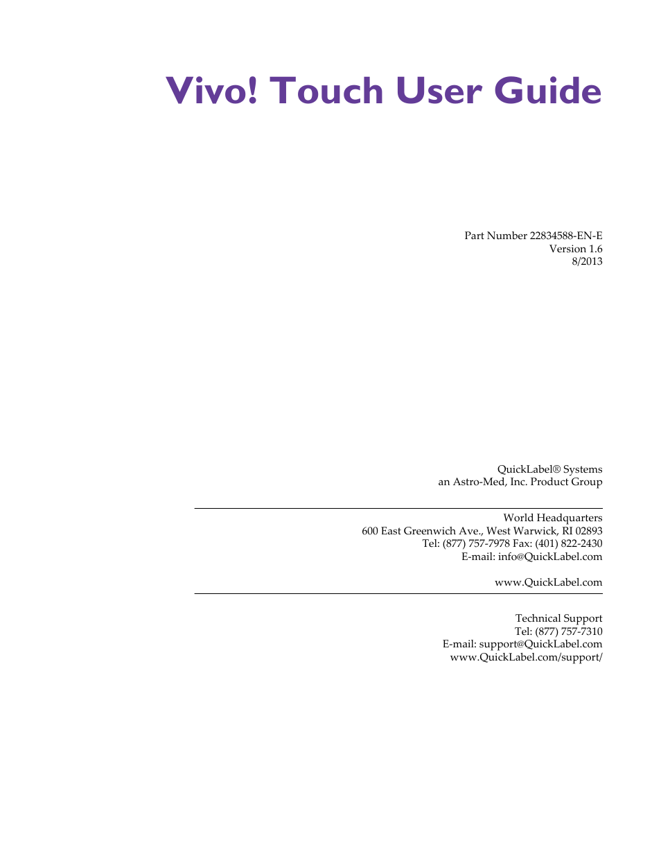 Vivo! touch user guide | QuickLabel Vivo! Touch User Manual | Page 3 / 165