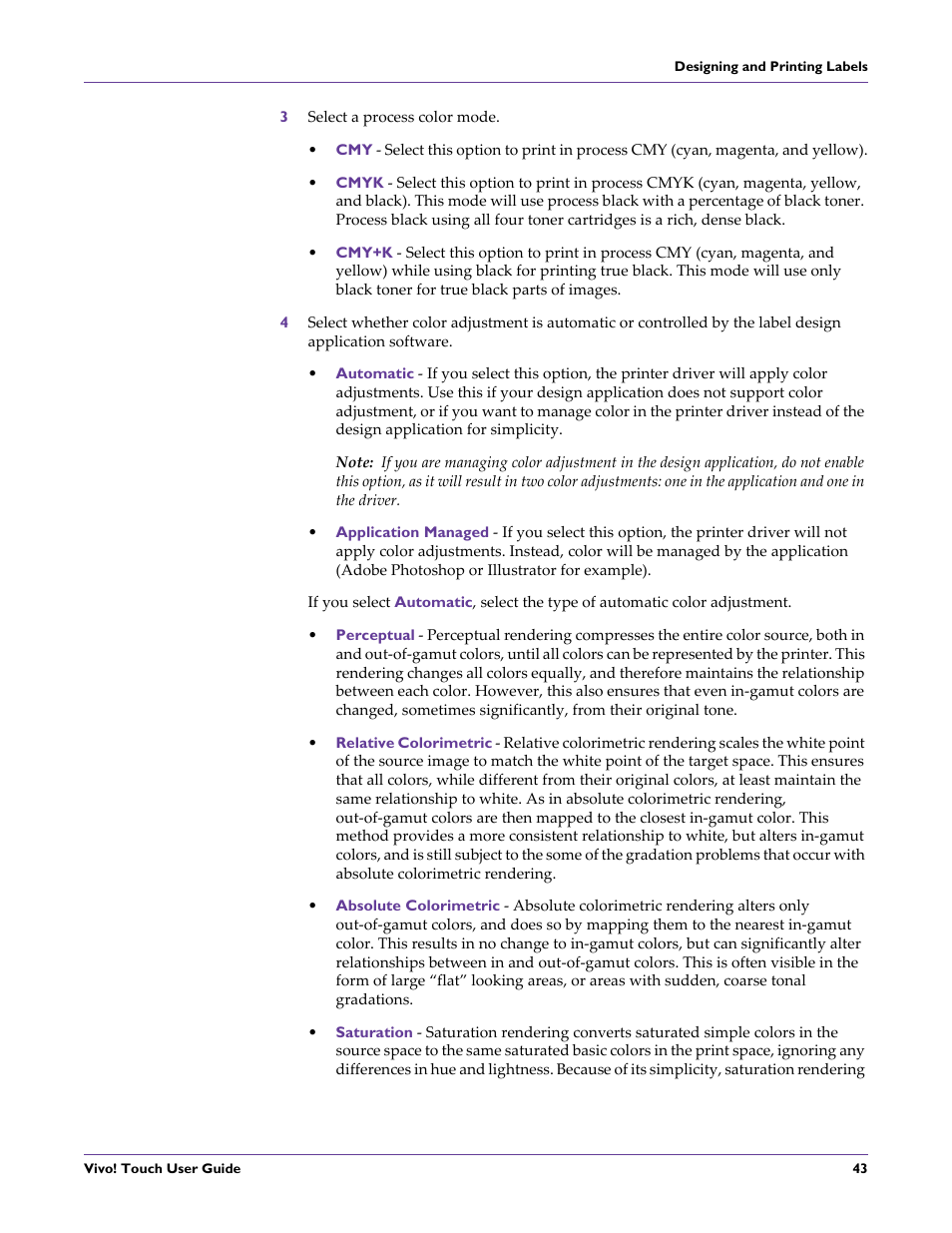 3 select a process color mode | QuickLabel Vivo! Touch User Manual | Page 57 / 165