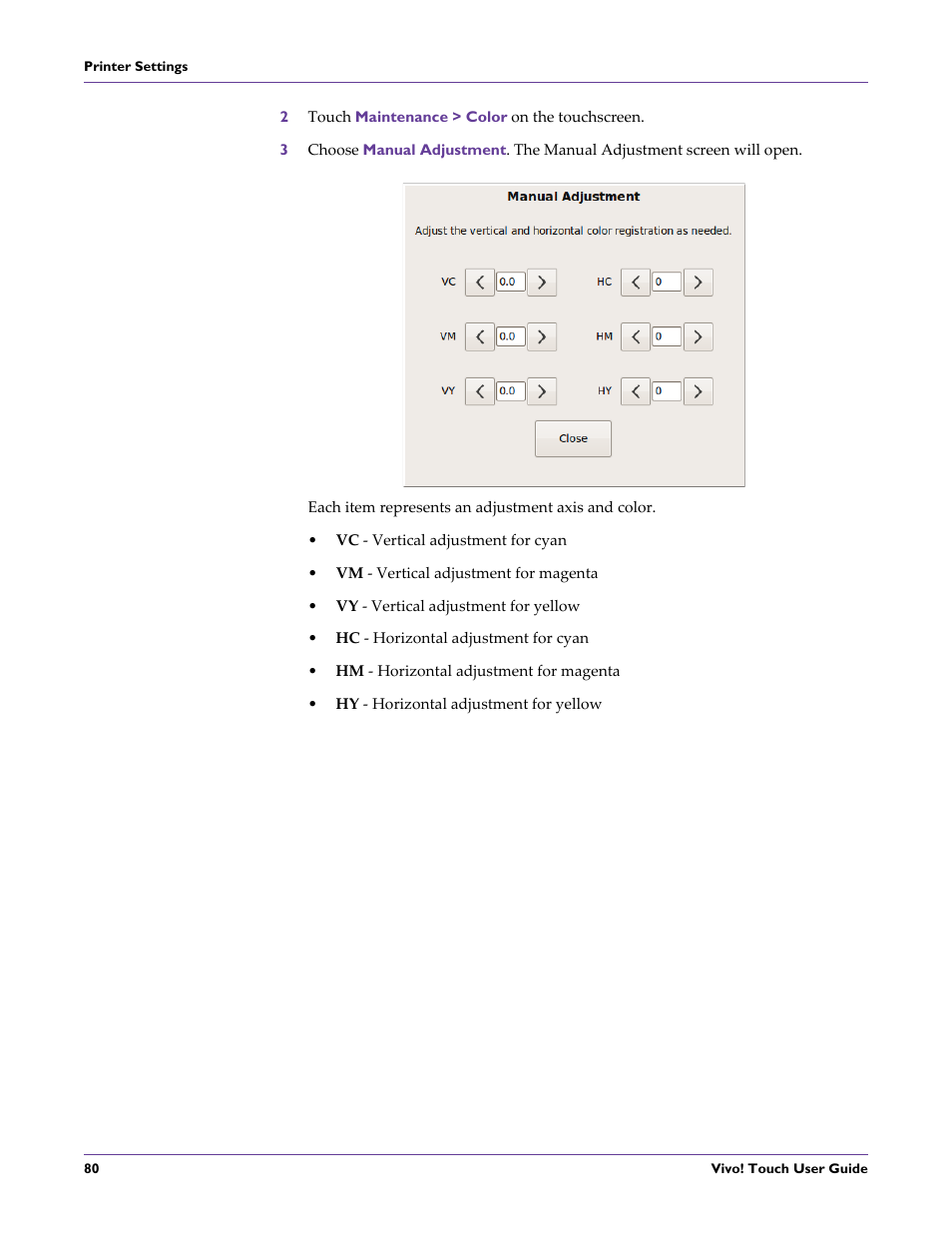 2 touch maintenance > color on the touchscreen | QuickLabel Vivo! Touch User Manual | Page 94 / 165