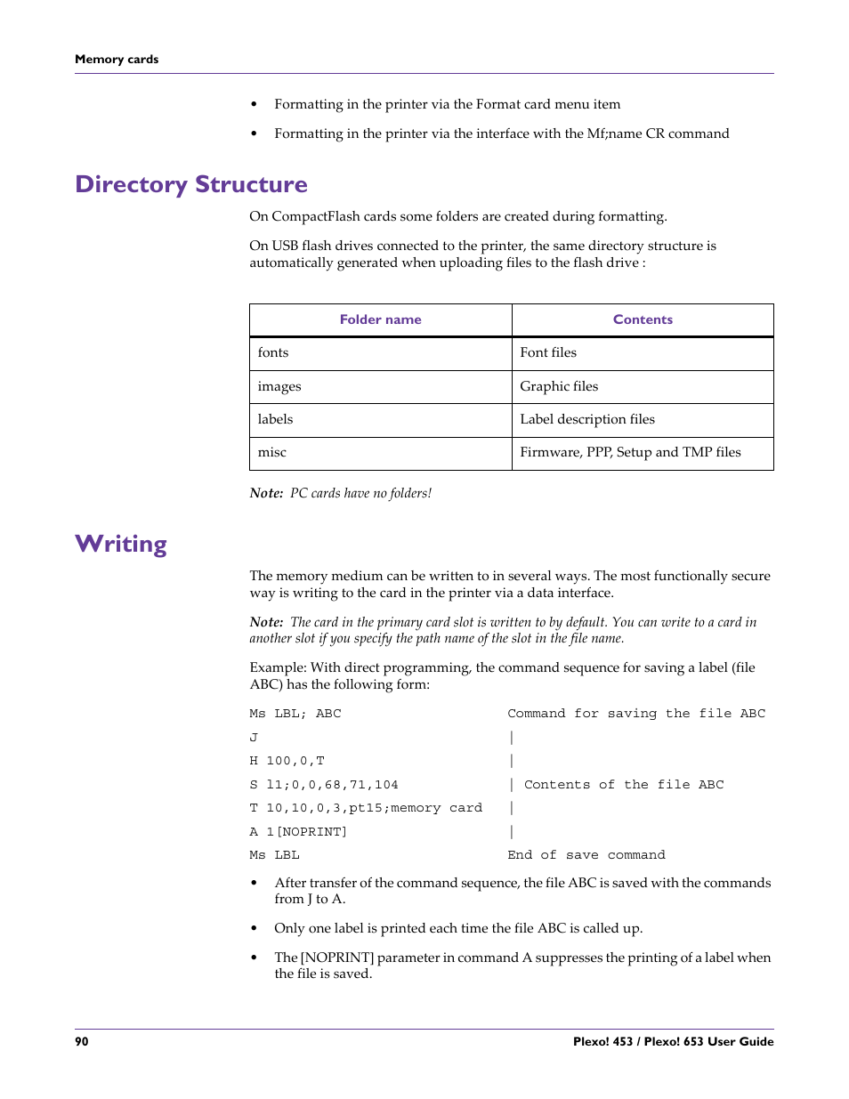 Directory structure, Writing, Directory structure writing | QuickLabel Plexo! 653 User Manual | Page 102 / 121