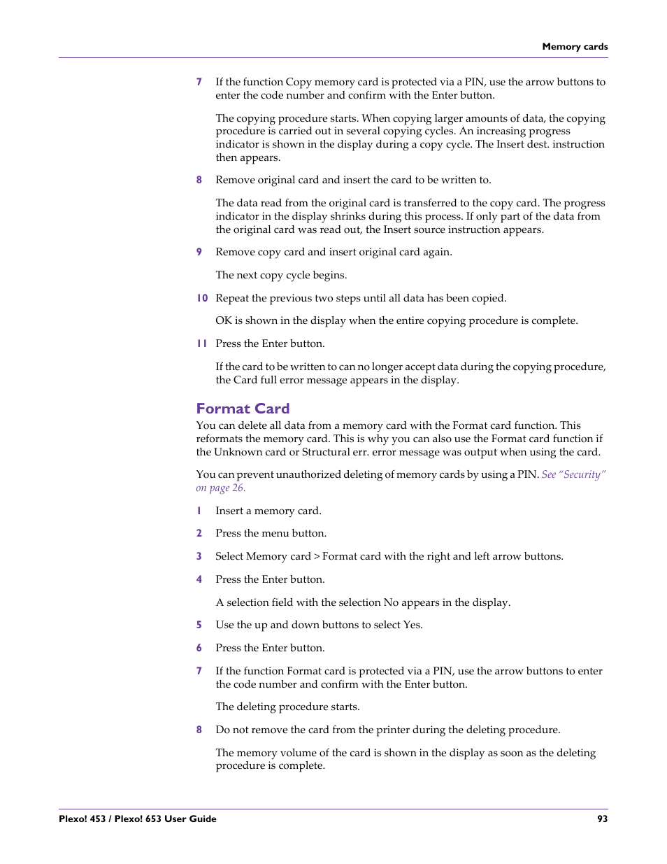 Format card, See “format, The dire | QuickLabel Plexo! 653 User Manual | Page 105 / 121