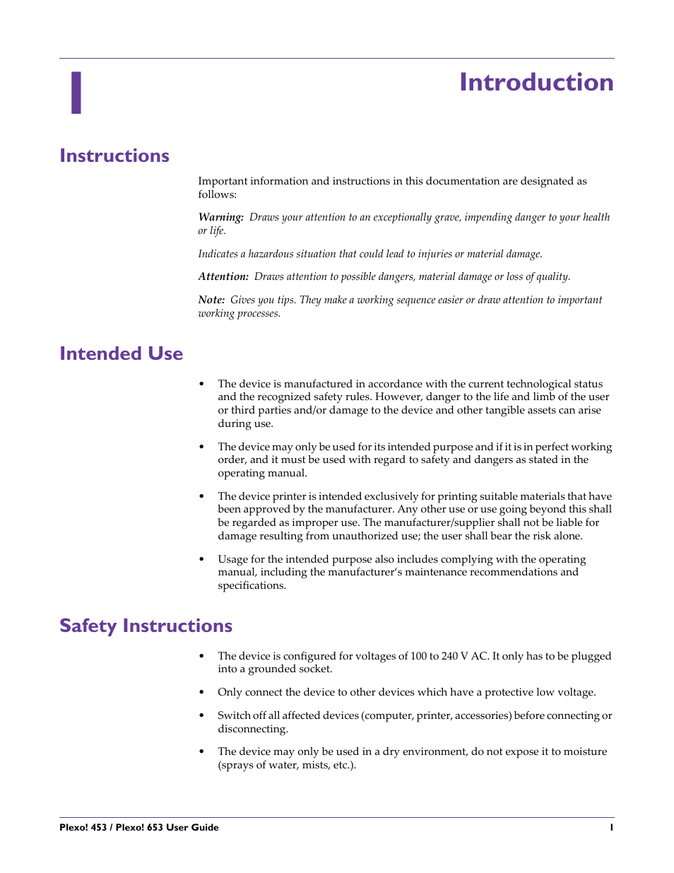 Introduction, Instructions, Intended use | Safety instructions, Chapter: 1, Instructions intended use safety instructions | QuickLabel Plexo! 653 User Manual | Page 13 / 121