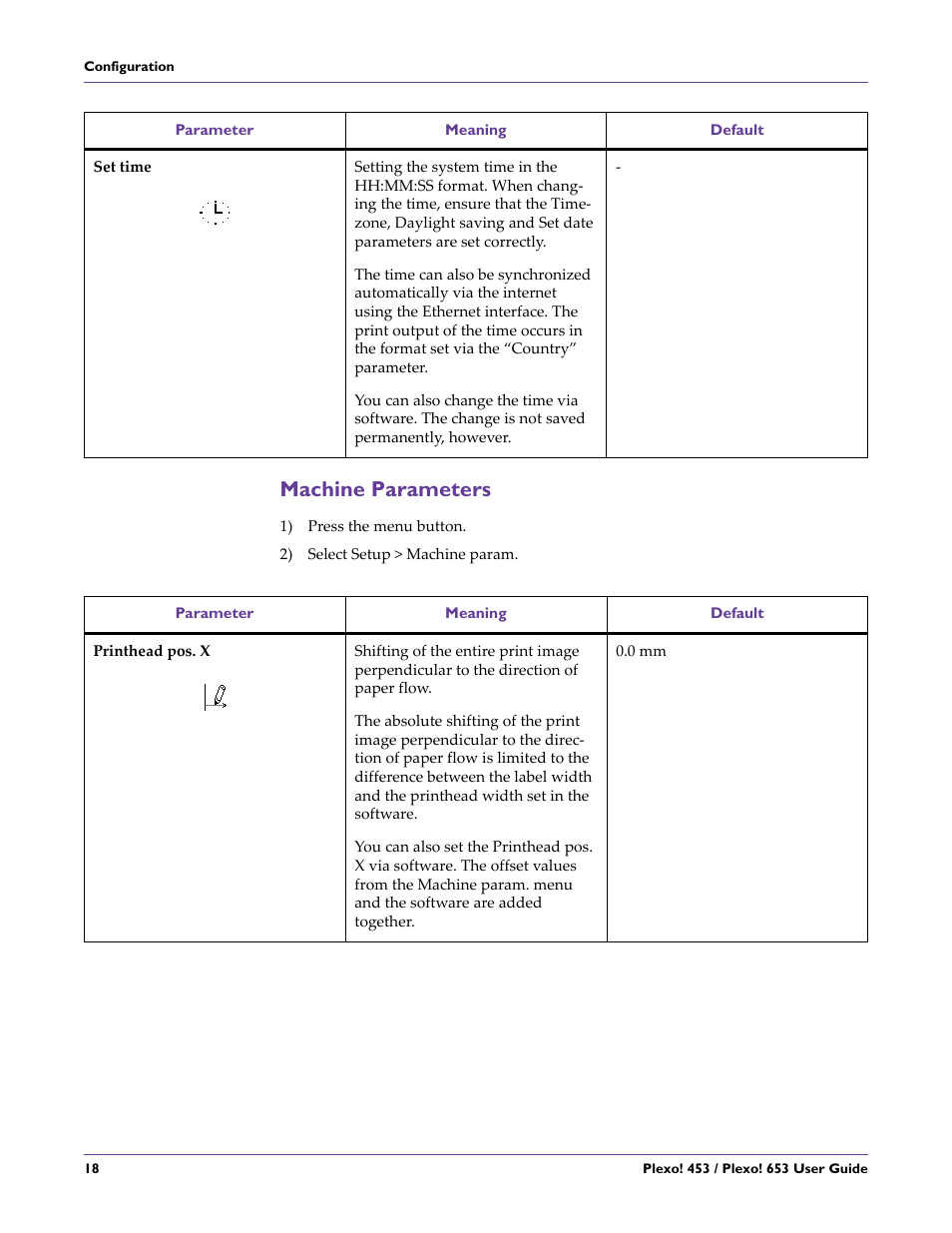 Machine parameters | QuickLabel Plexo! 653 User Manual | Page 30 / 121
