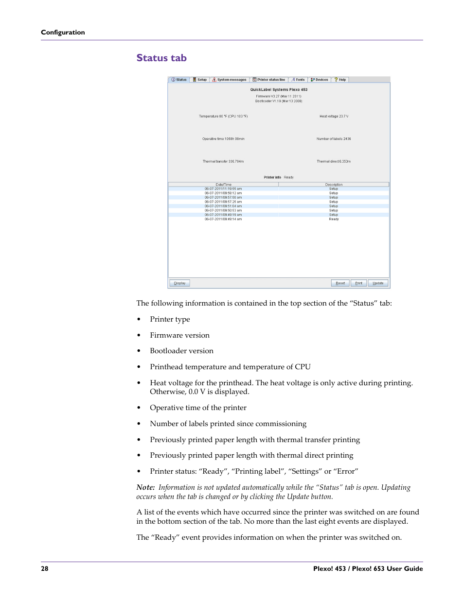 Status tab | QuickLabel Plexo! 653 User Manual | Page 40 / 121