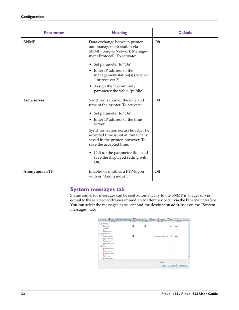 System messages tab, Sending of messages via e-mail, See “system messages | QuickLabel Plexo! 653 User Manual | Page 44 / 121