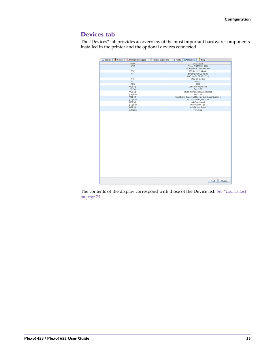 Devices tab | QuickLabel Plexo! 653 User Manual | Page 47 / 121
