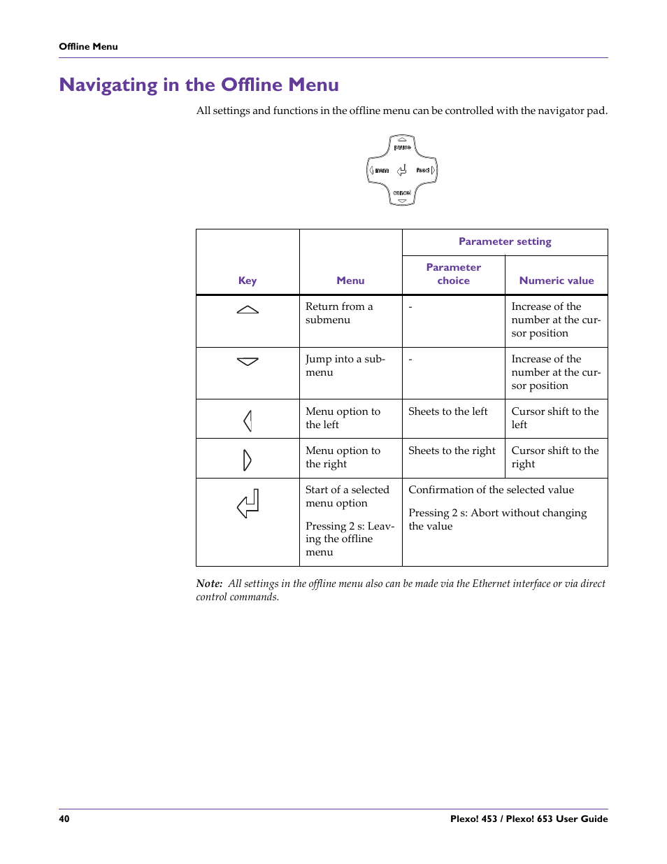 Navigating in the offline menu | QuickLabel Plexo! 653 User Manual | Page 52 / 121
