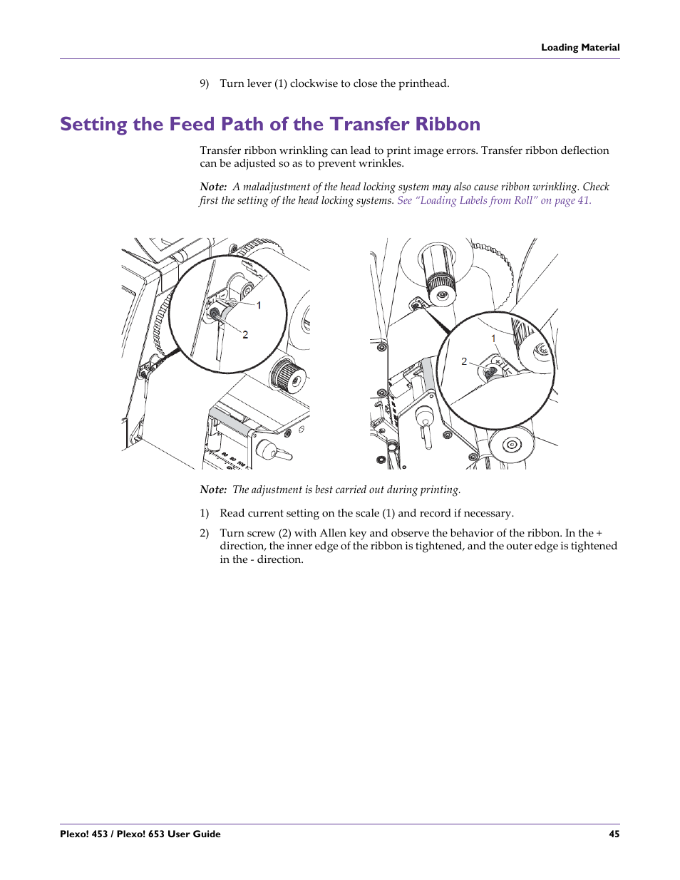 Setting the feed path of the transfer ribbon | QuickLabel Plexo! 653 User Manual | Page 57 / 121