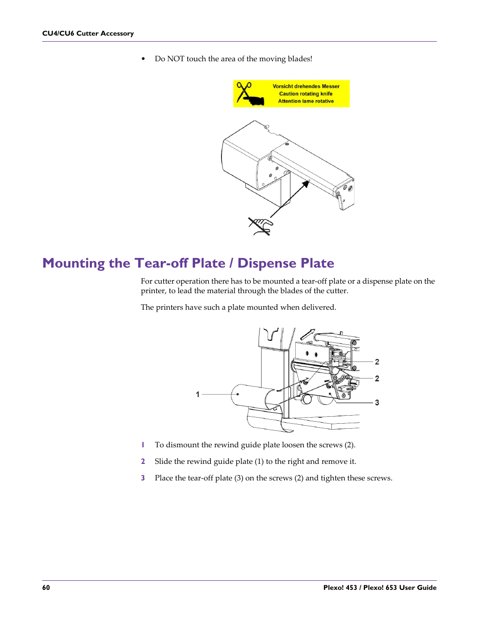 Mounting the tear-off plate / dispense plate | QuickLabel Plexo! 653 User Manual | Page 72 / 121