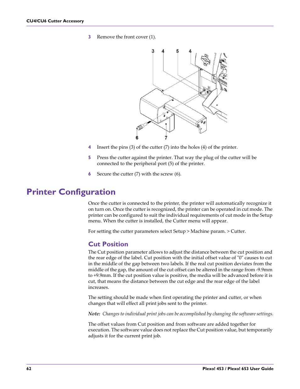 Printer configuration, Cut position | QuickLabel Plexo! 653 User Manual | Page 74 / 121