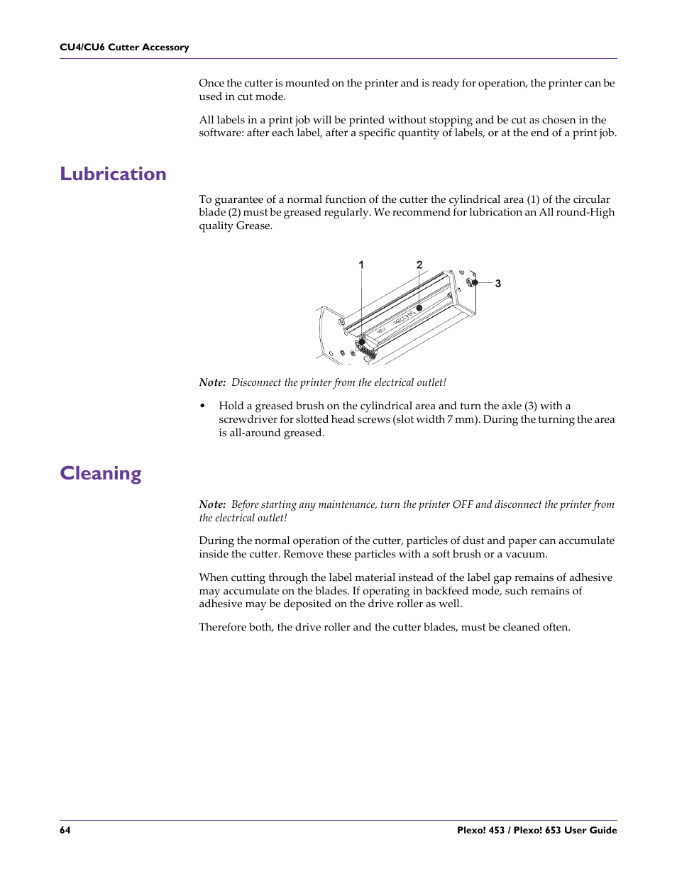 Lubrication, Cleaning, Lubrication cleaning | QuickLabel Plexo! 653 User Manual | Page 76 / 121