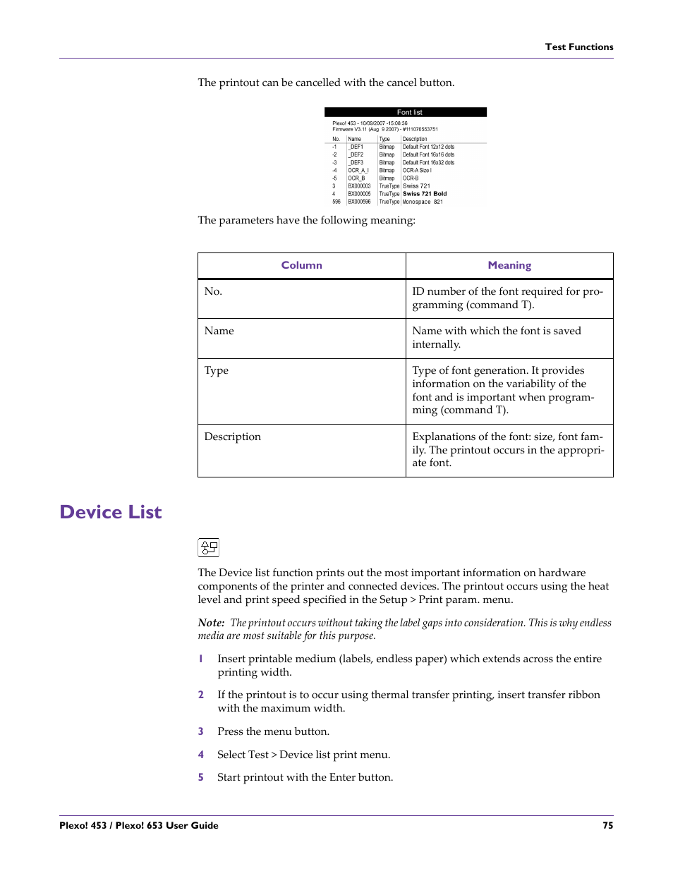Device list | QuickLabel Plexo! 653 User Manual | Page 87 / 121
