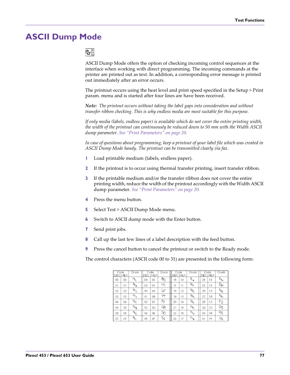 Ascii dump mode | QuickLabel Plexo! 653 User Manual | Page 89 / 121