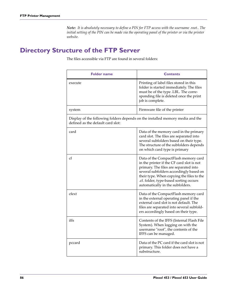 Directory structure of the ftp server, See “directory structure of the ftp server” on | QuickLabel Plexo! 653 User Manual | Page 98 / 121