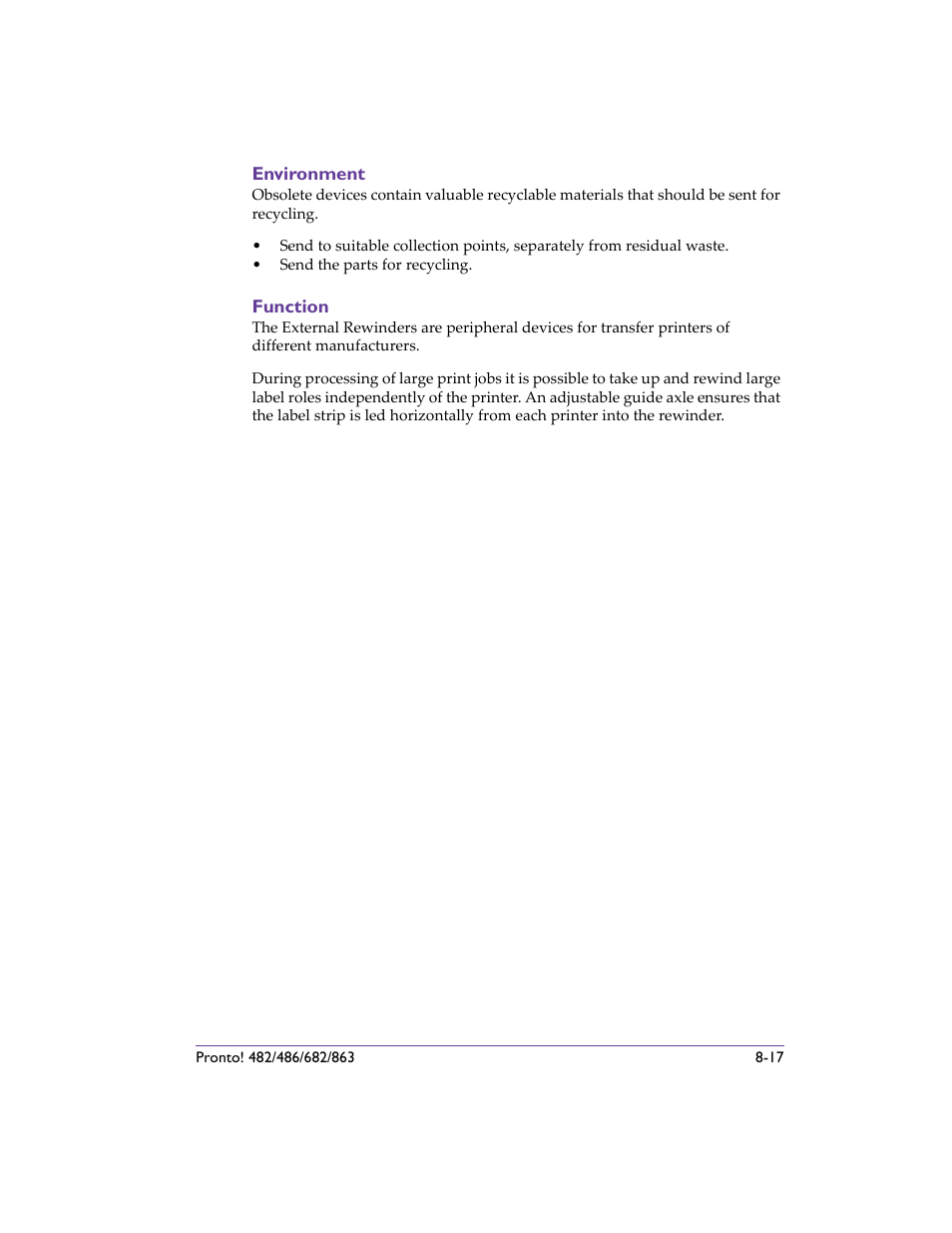 Environment, Function, Environment -17 function -17 | QuickLabel 482 Pronto! User Manual | Page 107 / 256