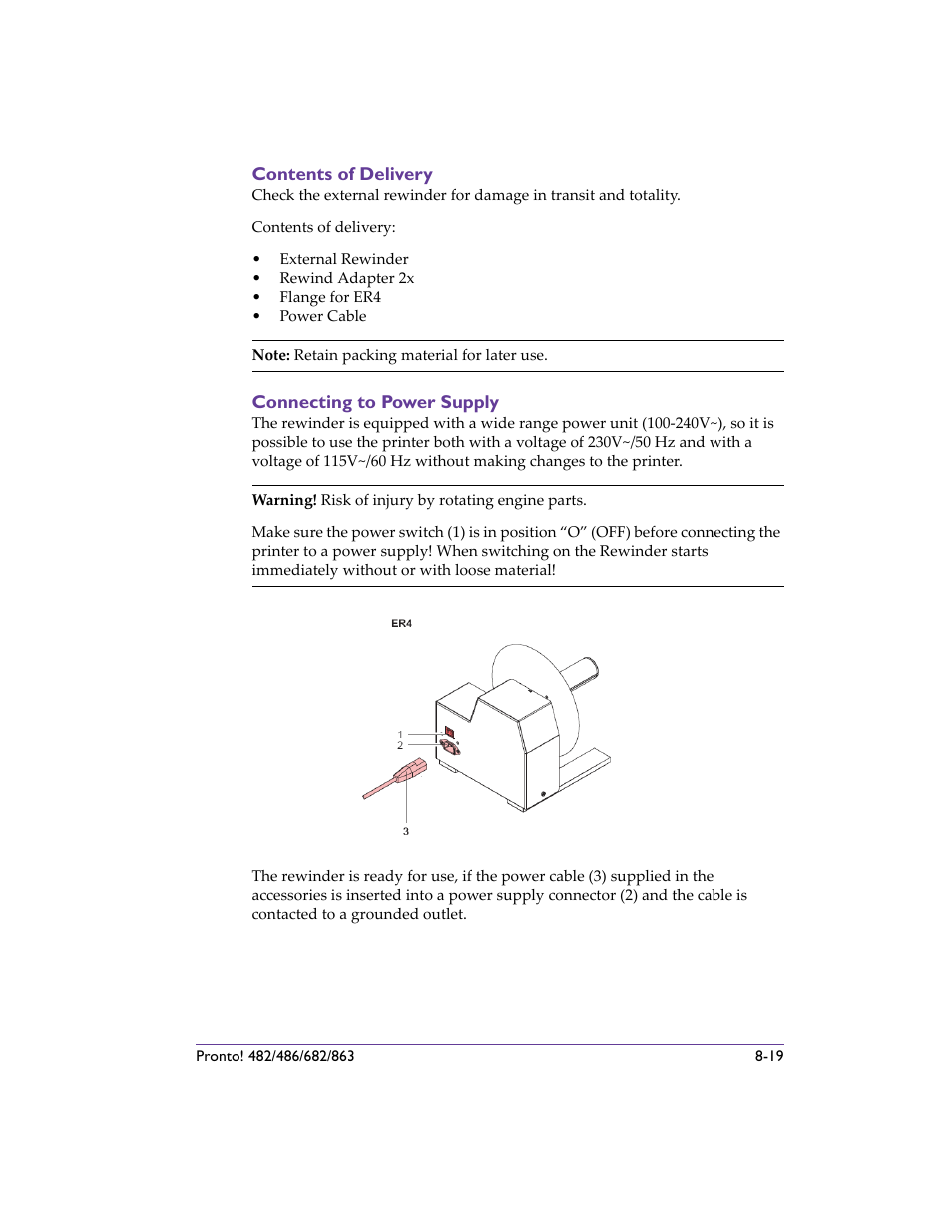 Contents of delivery, Connecting to power supply | QuickLabel 482 Pronto! User Manual | Page 109 / 256