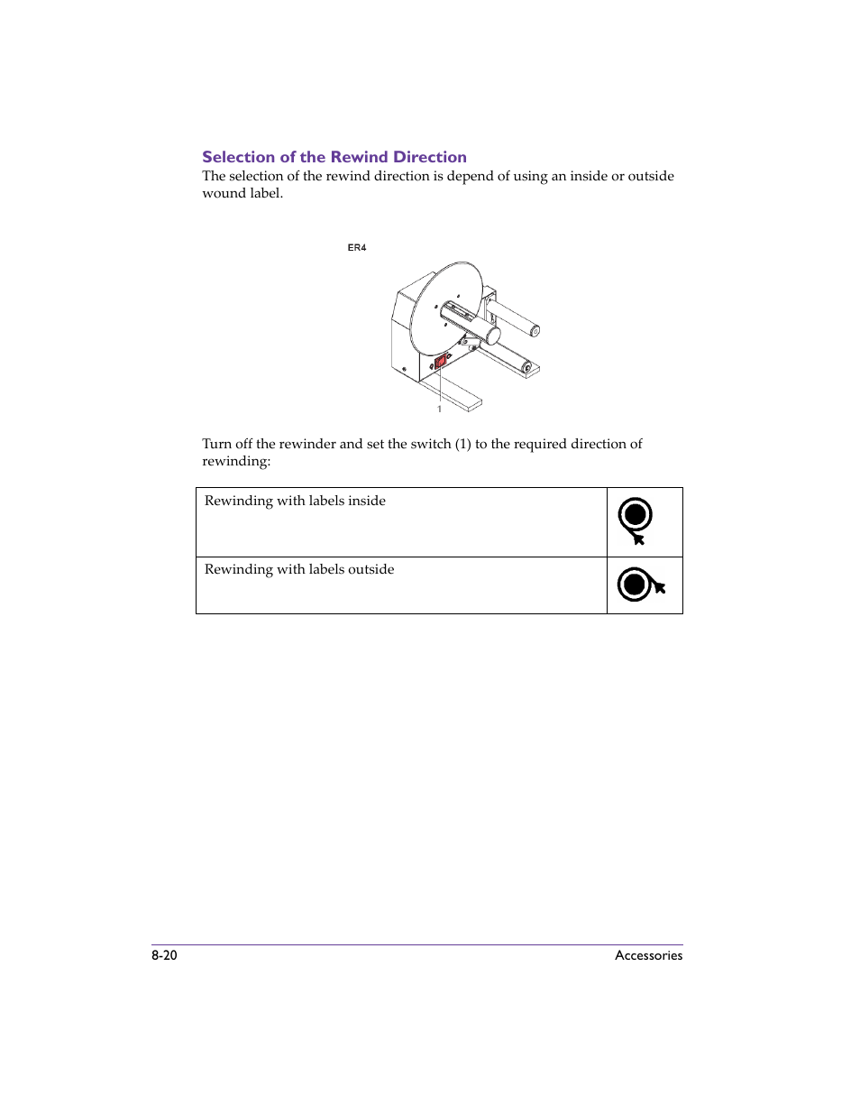 Selection of the rewind direction, Selection of the rewind direction -20 | QuickLabel 482 Pronto! User Manual | Page 110 / 256