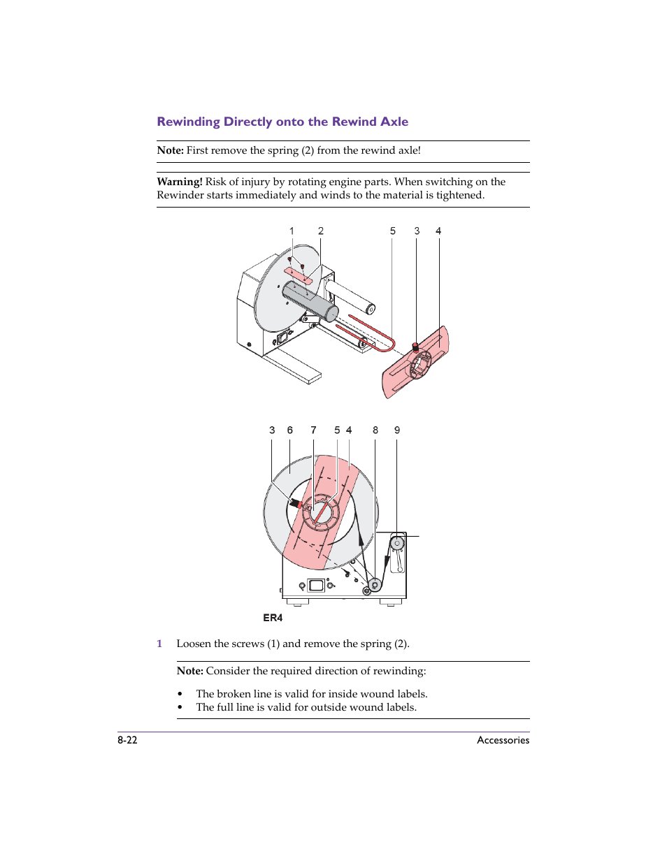 Rewinding directly onto the rewind axle, Rewinding directly onto the rewind axle -22 | QuickLabel 482 Pronto! User Manual | Page 112 / 256