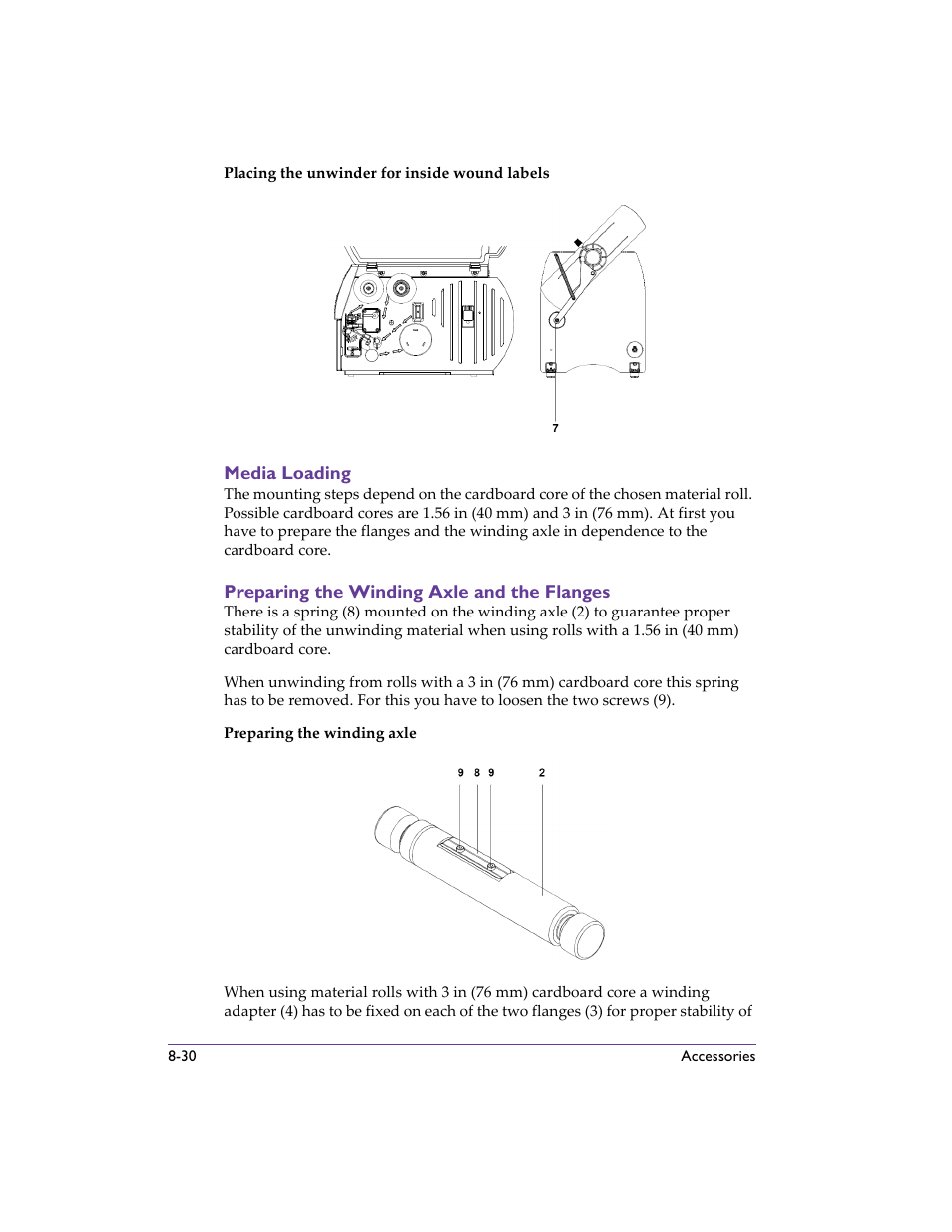 Media loading, Preparing the winding axle and the flanges | QuickLabel 482 Pronto! User Manual | Page 120 / 256