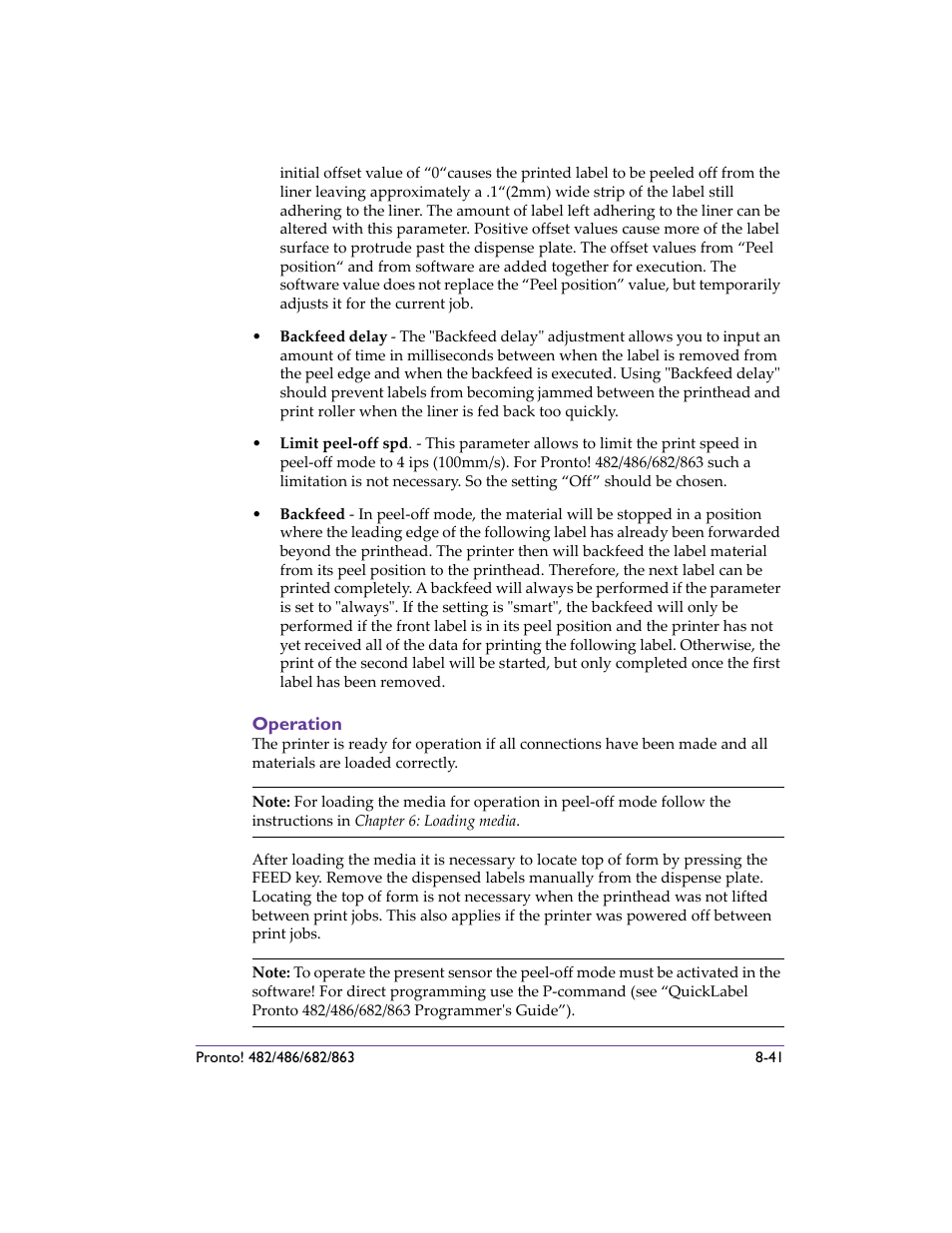 Operation, Operation -41 | QuickLabel 482 Pronto! User Manual | Page 131 / 256