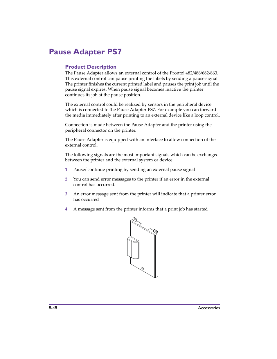 Pause adapter ps7, Product description, Pause adapter ps7 -48 | Product description -48, Pause adapter ps7 - describes | QuickLabel 482 Pronto! User Manual | Page 138 / 256