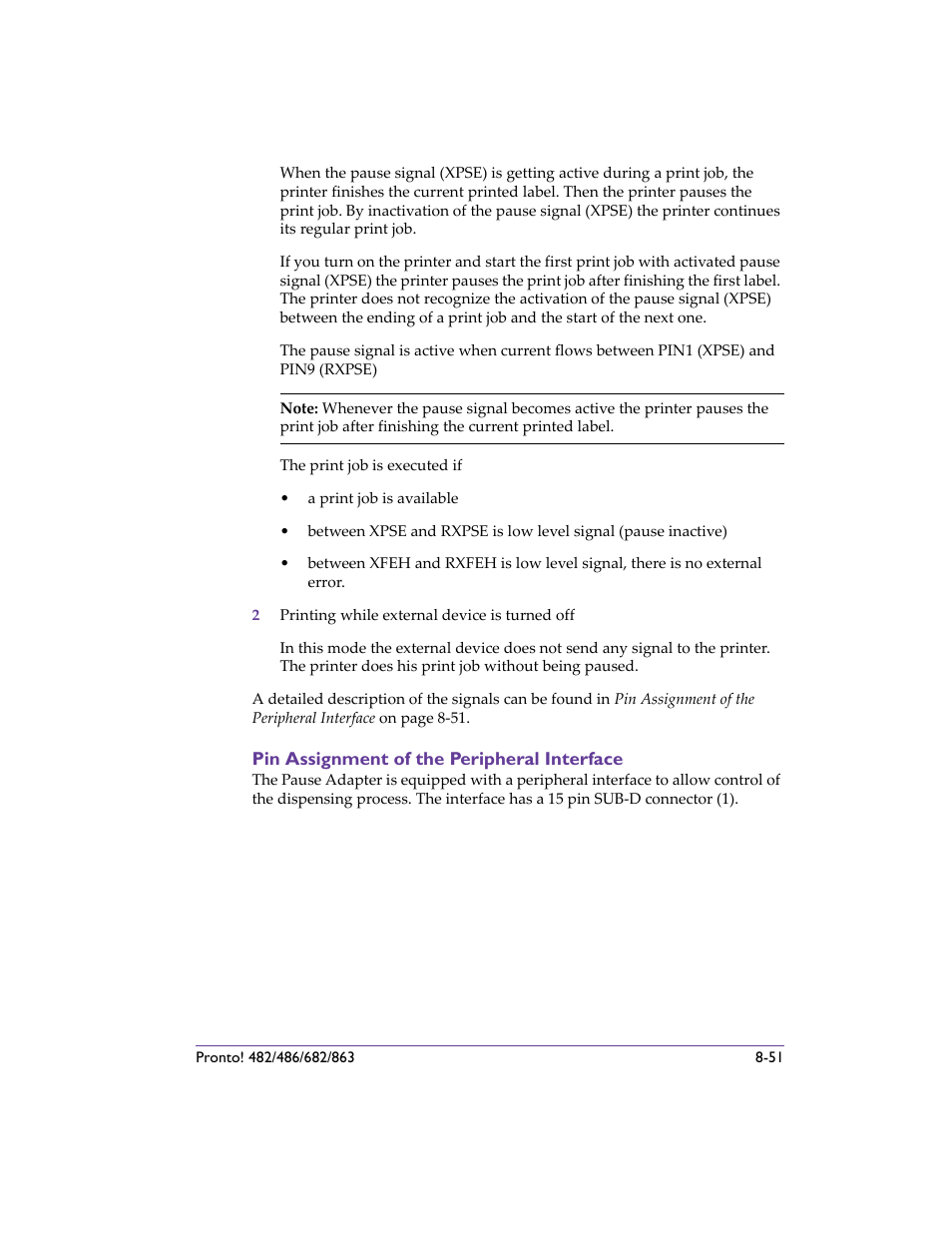 Pin assignment of the peripheral interface, Pin assignment of the peripheral interface -51 | QuickLabel 482 Pronto! User Manual | Page 141 / 256