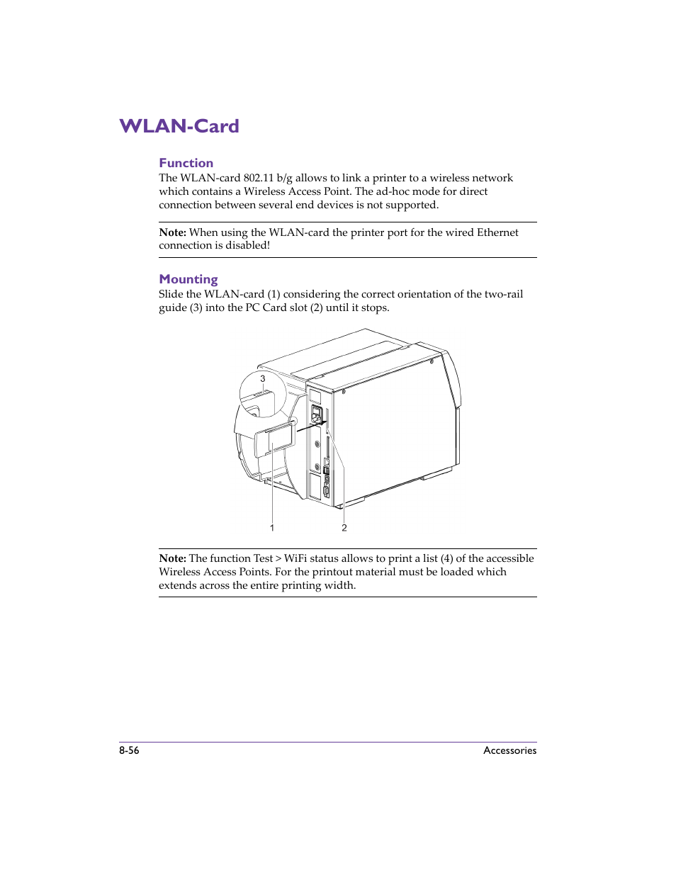 Wlan-card, Function, Mounting | Wlan-card -56, Function -56 mounting -56 | QuickLabel 482 Pronto! User Manual | Page 146 / 256