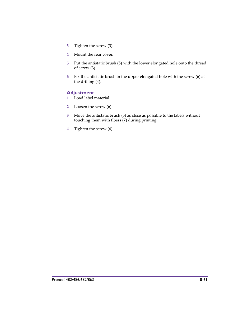 Adjustment, Adjustment -61 | QuickLabel 482 Pronto! User Manual | Page 151 / 256