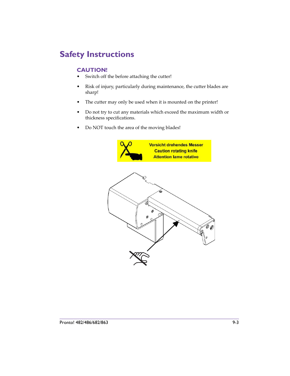 Safety instructions, Caution, Safety instructions -3 | Caution! -3 | QuickLabel 482 Pronto! User Manual | Page 155 / 256
