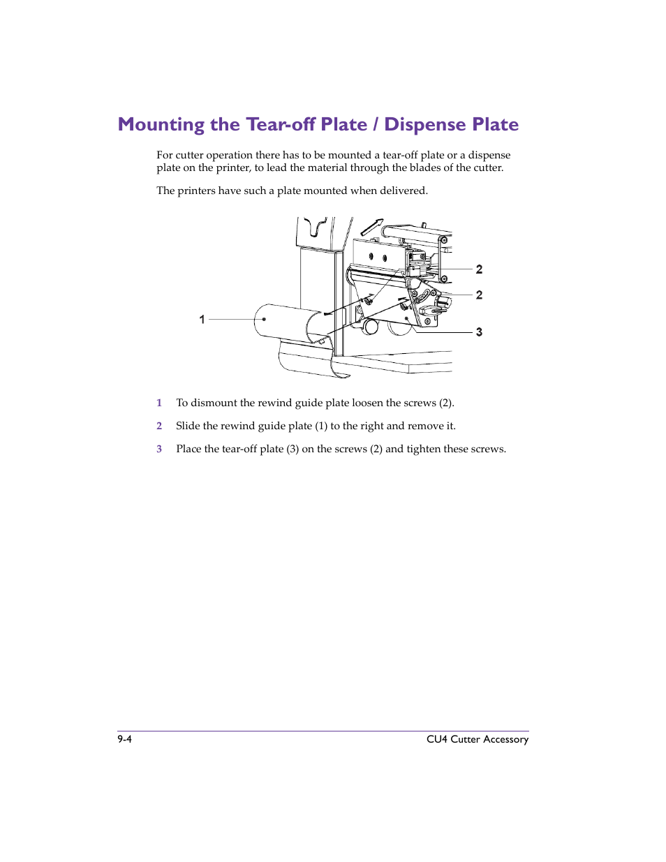 Mounting the tear-off plate / dispense plate, Mounting the tear-off plate / dispense plate -4, Mounting the tear-off plate / dispense plate - d | QuickLabel 482 Pronto! User Manual | Page 156 / 256