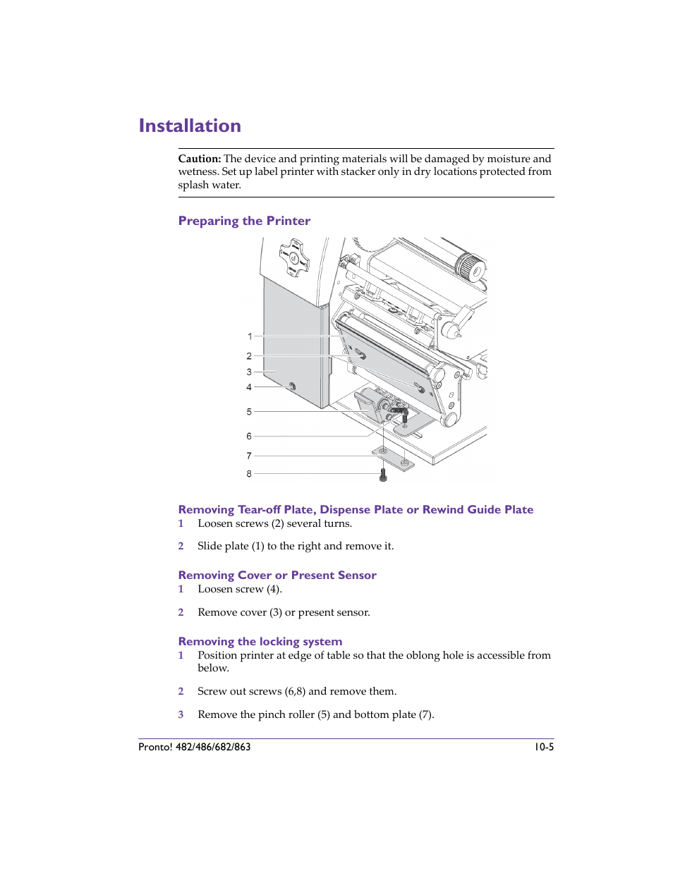 Installation, Preparing the printer, Installation -5 | Preparing the printer -5, Installation - descri | QuickLabel 482 Pronto! User Manual | Page 173 / 256