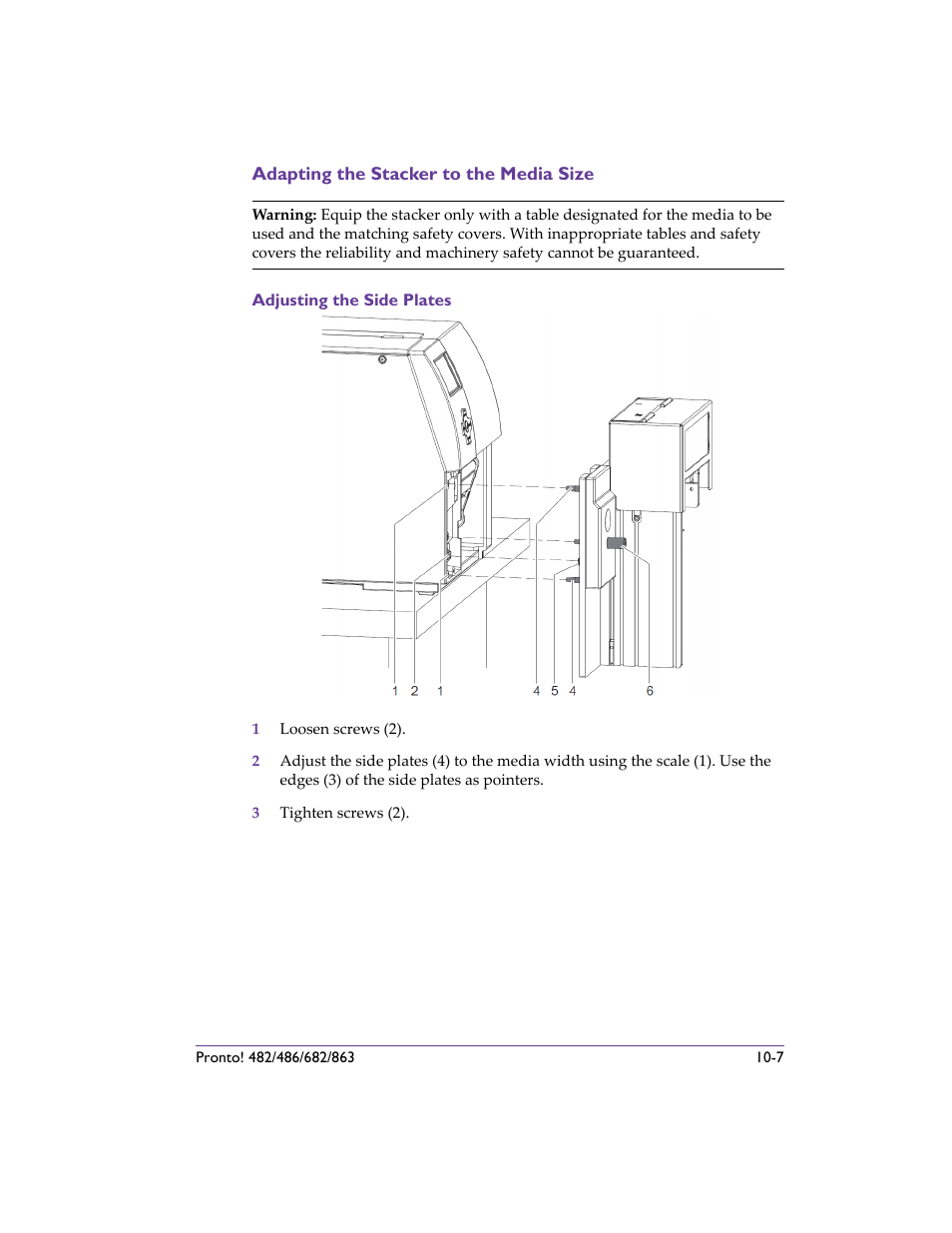 Adapting the stacker to the media size, Adapting the stacker to the media size -7 | QuickLabel 482 Pronto! User Manual | Page 175 / 256