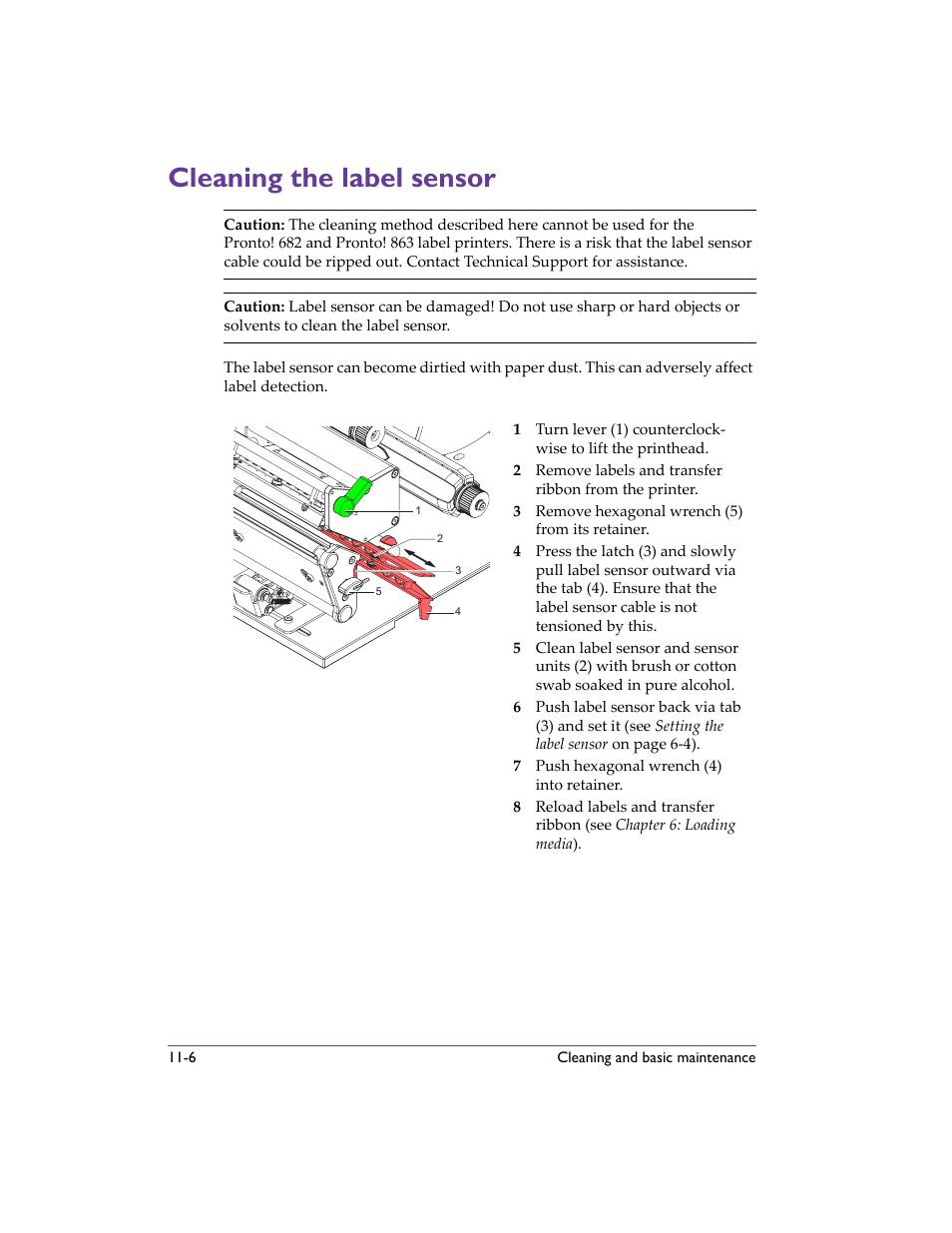 Cleaning the label sensor, Cleaning the label sensor -6, Cleaning the label sensor - describes ho | QuickLabel 482 Pronto! User Manual | Page 190 / 256