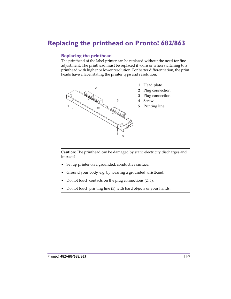 Replacing the printhead on pronto! 682/863, Replacing the printhead, Replacing the printhead on pronto! 682/863 -9 | Replacing the printhead -9, Replacing the printhead on pronto! 682/863 - d | QuickLabel 482 Pronto! User Manual | Page 193 / 256