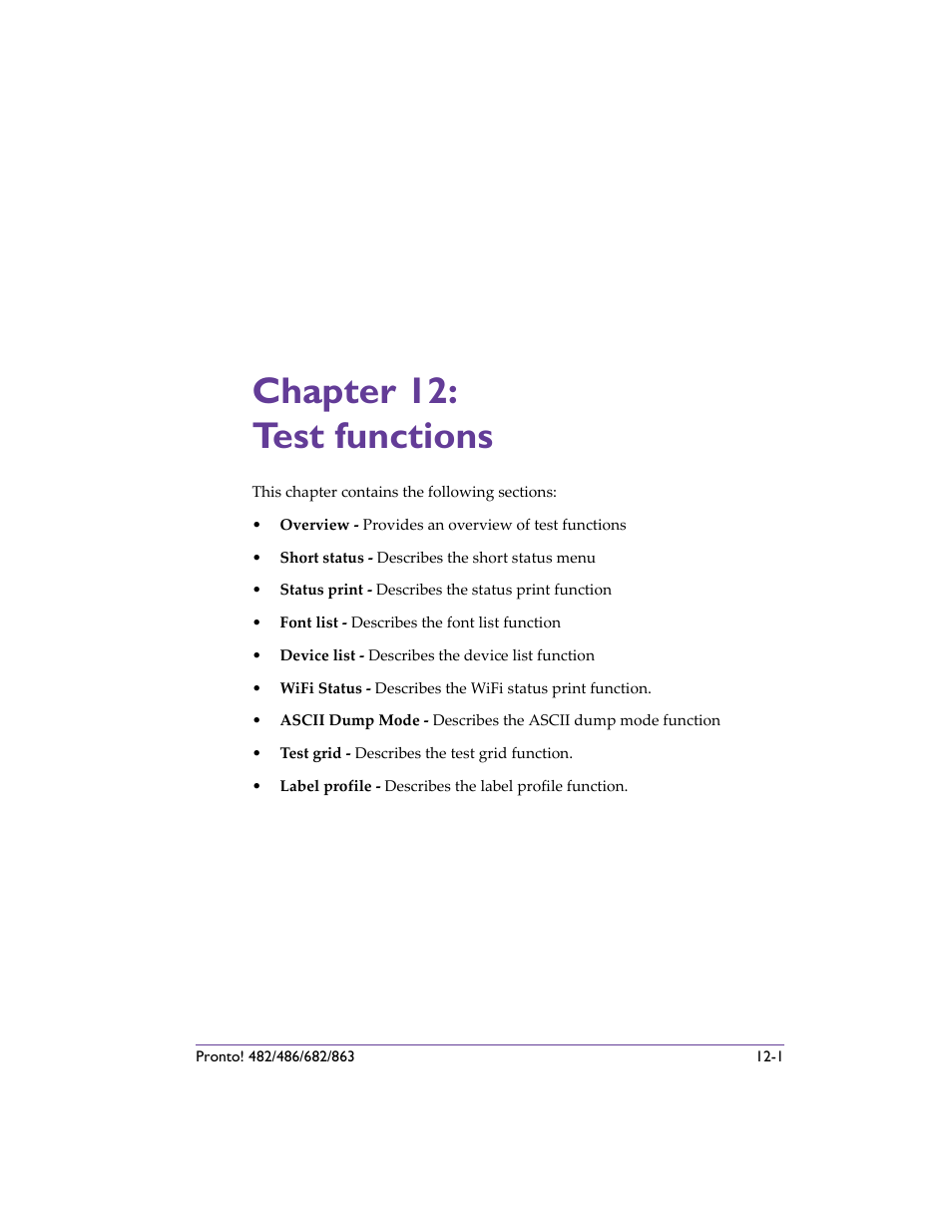Chapter 12: test functions, Chapter 12: test functions -1, Chapter 12: test functions ) | QuickLabel 482 Pronto! User Manual | Page 197 / 256