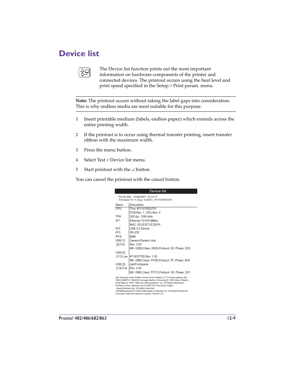 Device list, Device list -9 | QuickLabel 482 Pronto! User Manual | Page 205 / 256