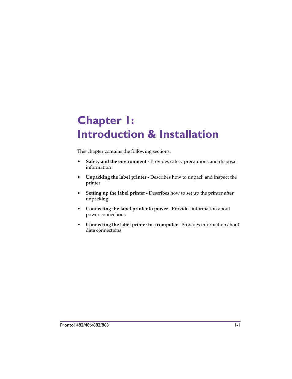 Chapter 1: introduction & installation, Chapter 1: introduction & installation -1 | QuickLabel 482 Pronto! User Manual | Page 21 / 256