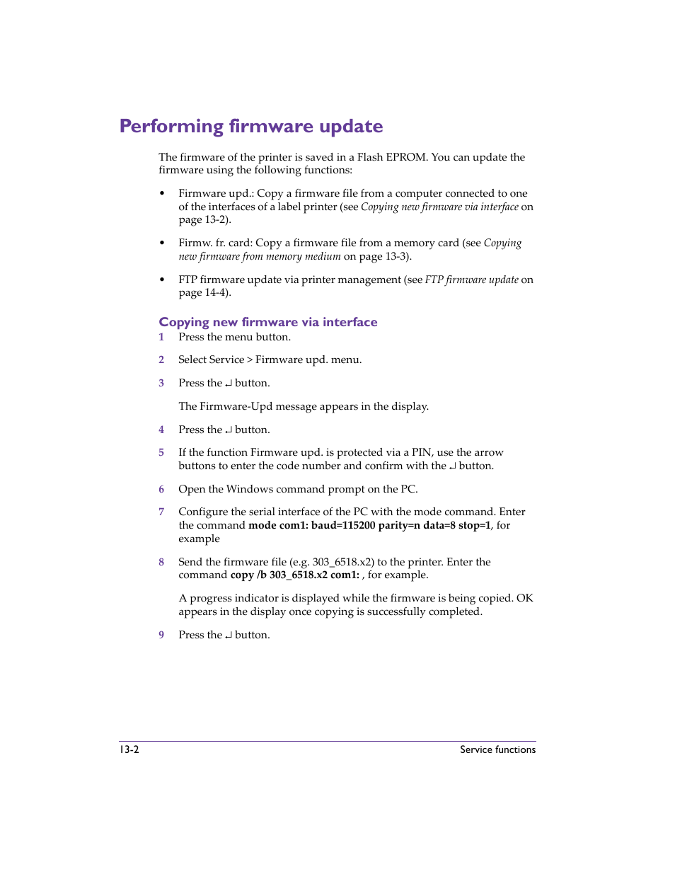 Performing firmware update, Copying new firmware via interface, Performing firmware update -2 | Copying new firmware via interface -2, Performing firmware update - describes | QuickLabel 482 Pronto! User Manual | Page 214 / 256