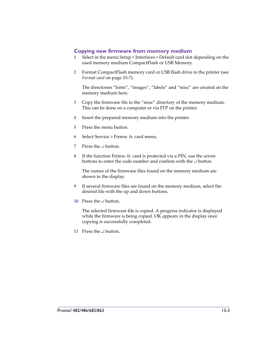 Copying new firmware from memory medium, Copying new firmware from memory medium -3 | QuickLabel 482 Pronto! User Manual | Page 215 / 256