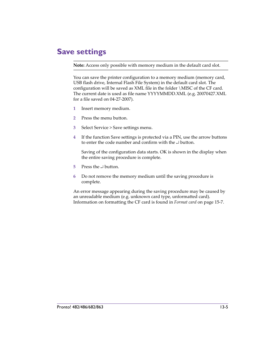 Save settings, Save settings -5, Save settings - descr | QuickLabel 482 Pronto! User Manual | Page 217 / 256