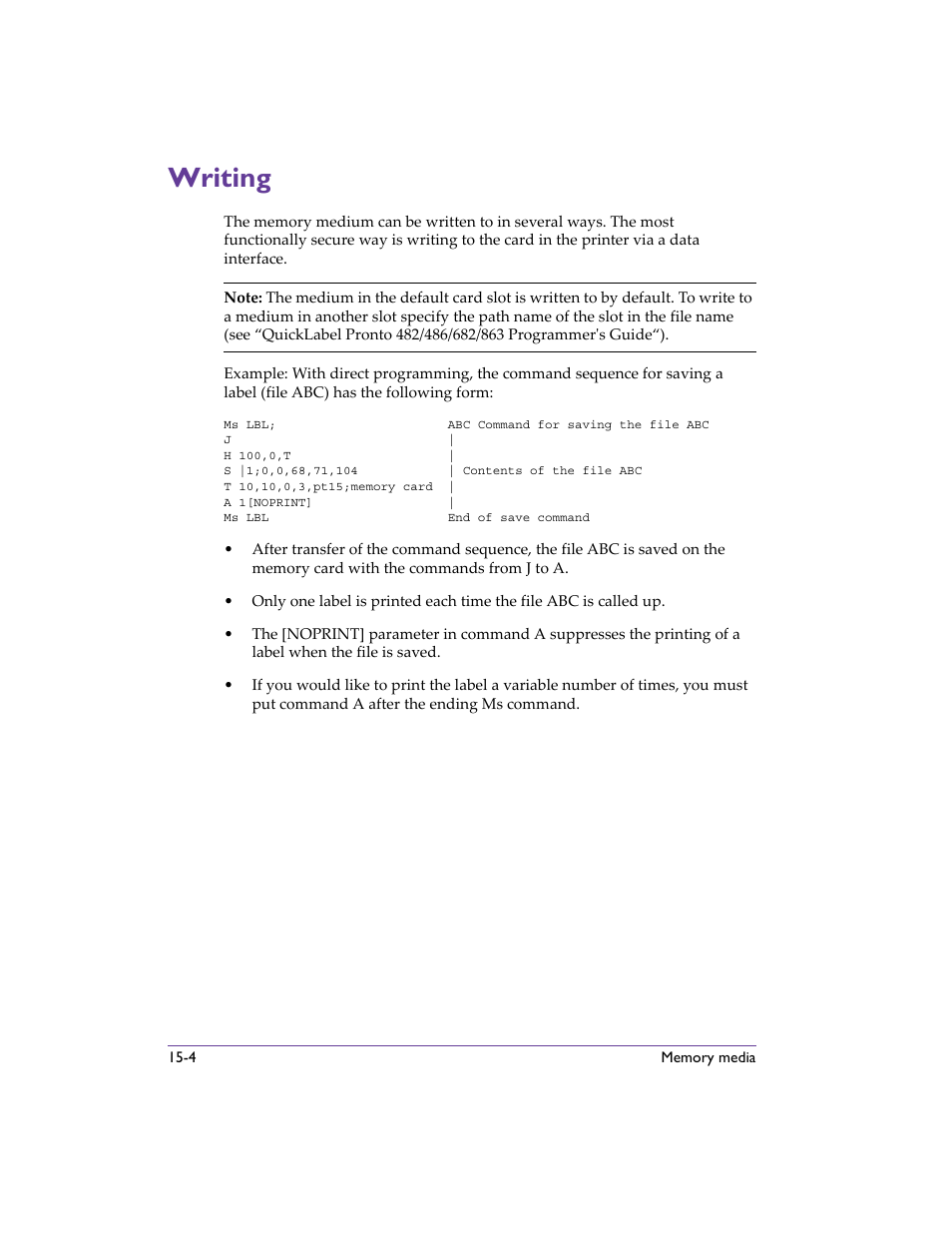 Writing, Writing -4 | QuickLabel 482 Pronto! User Manual | Page 228 / 256