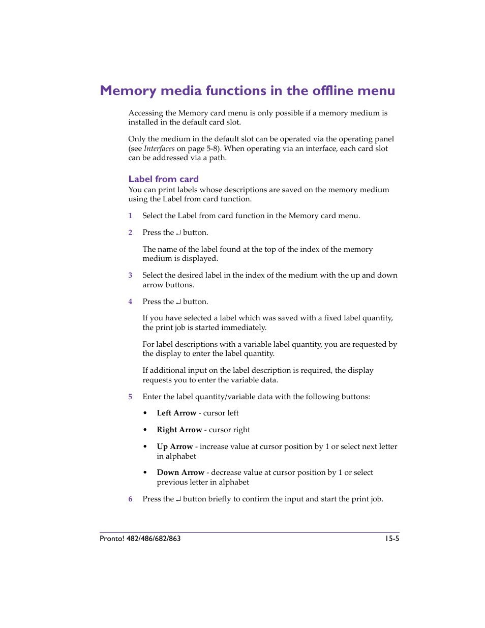 Memory media functions in the offline menu, Label from card, Memory media functions in the offline menu -5 | Label from card -5, Memory media functions in the offline menu - d | QuickLabel 482 Pronto! User Manual | Page 229 / 256