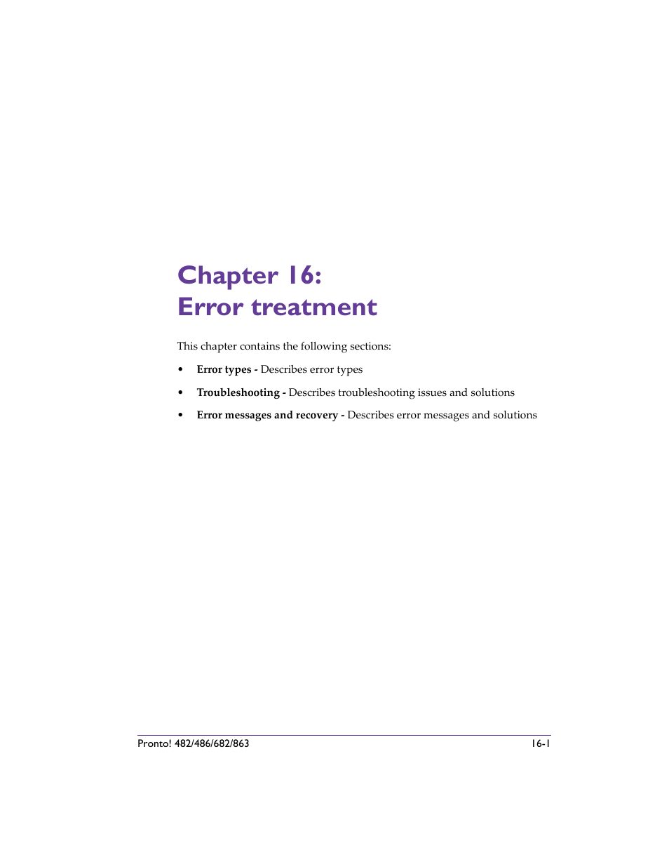 Chapter 16: error treatment, Chapter 16: error treatment -1 | QuickLabel 482 Pronto! User Manual | Page 235 / 256