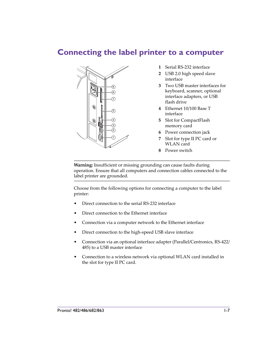 Connecting the label printer to a computer, Connecting the label printer to a computer -7 | QuickLabel 482 Pronto! User Manual | Page 27 / 256