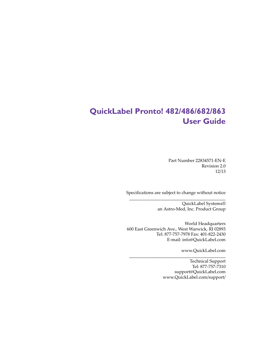 QuickLabel 482 Pronto! User Manual | Page 3 / 256