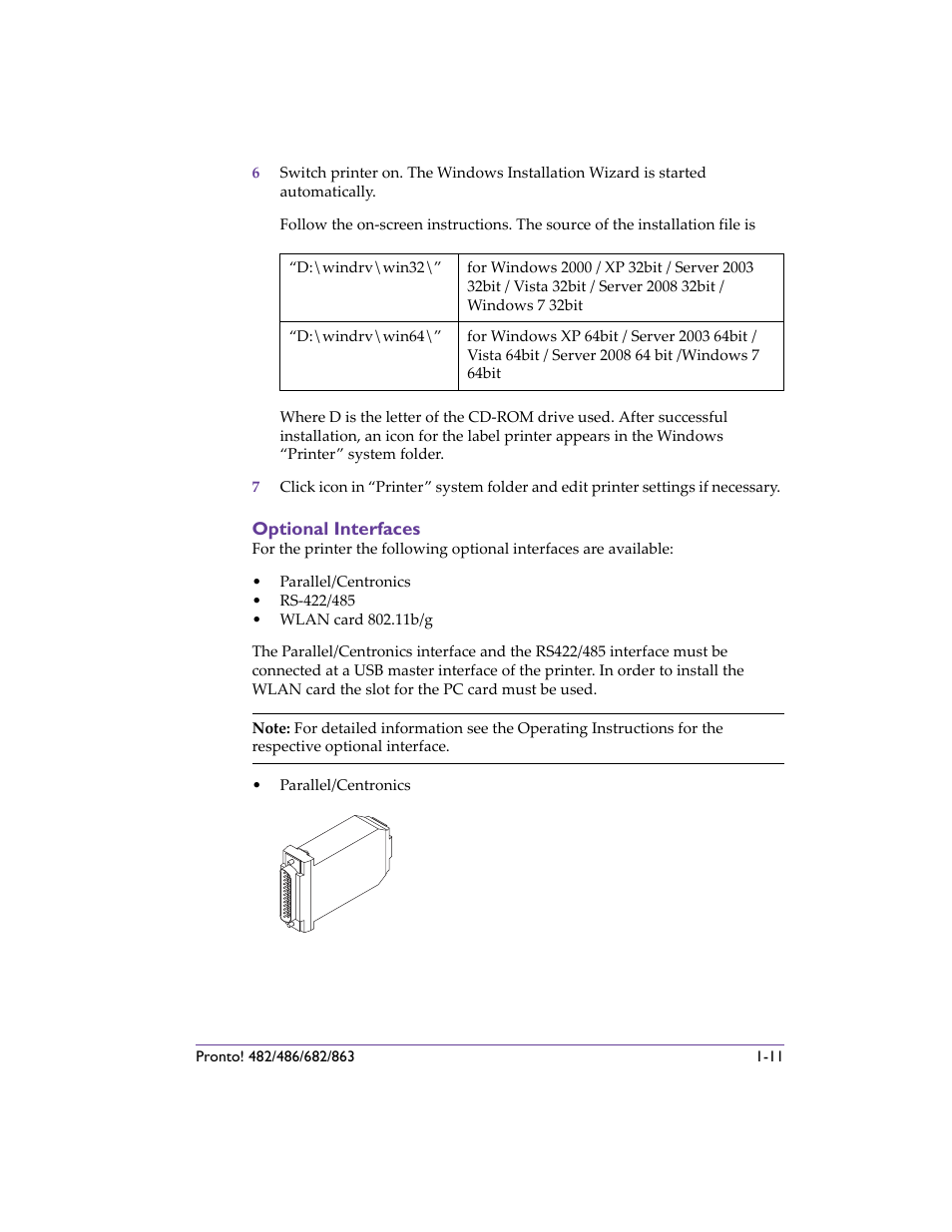 Optional interfaces, Optional interfaces -11 | QuickLabel 482 Pronto! User Manual | Page 31 / 256