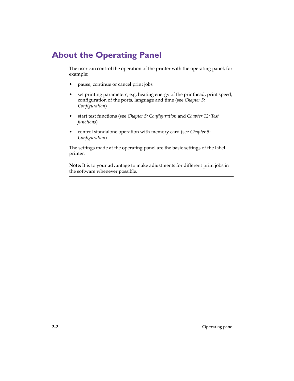 About the operating panel, About the operating panel -2 | QuickLabel 482 Pronto! User Manual | Page 34 / 256