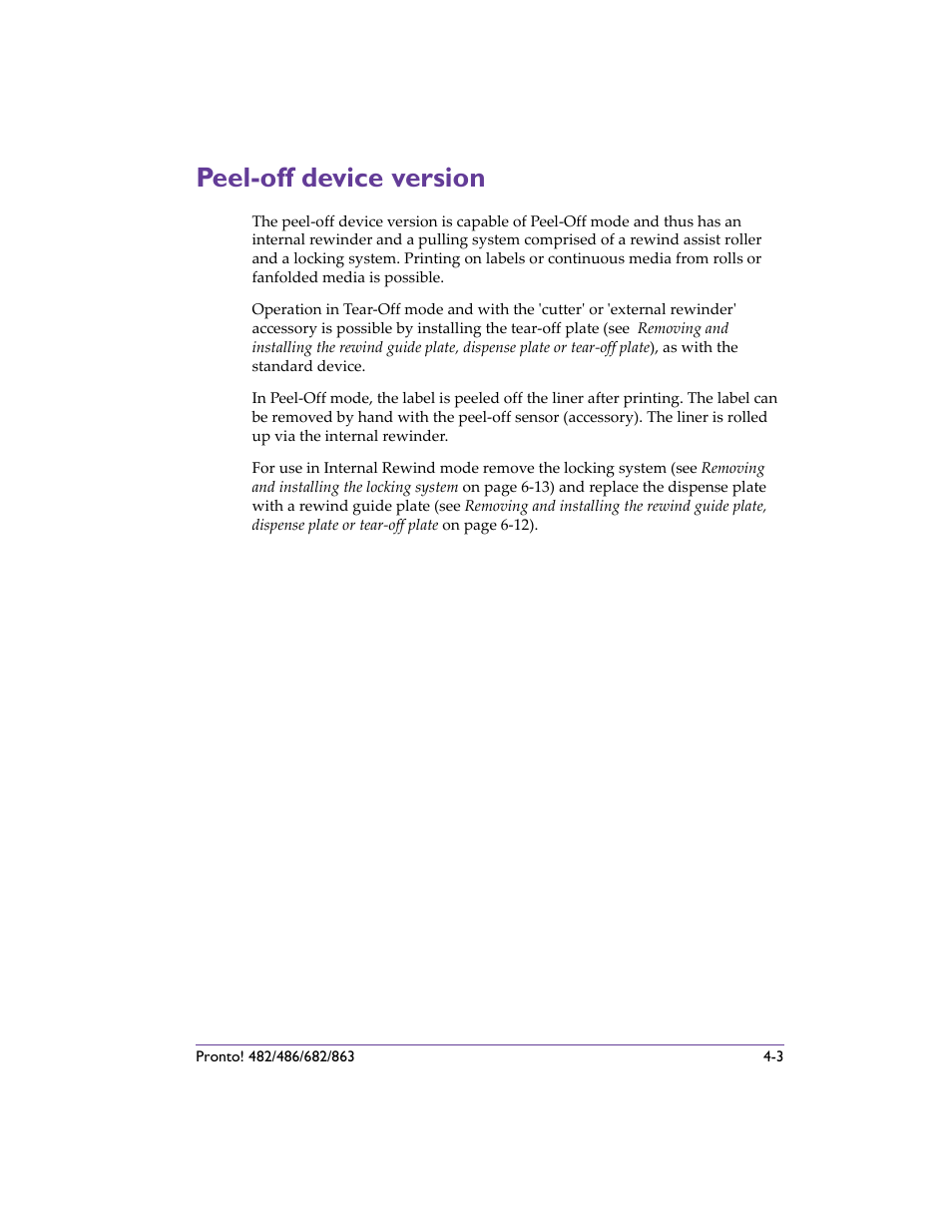 Peel-off device version, Peel-off device version -3 | QuickLabel 482 Pronto! User Manual | Page 49 / 256