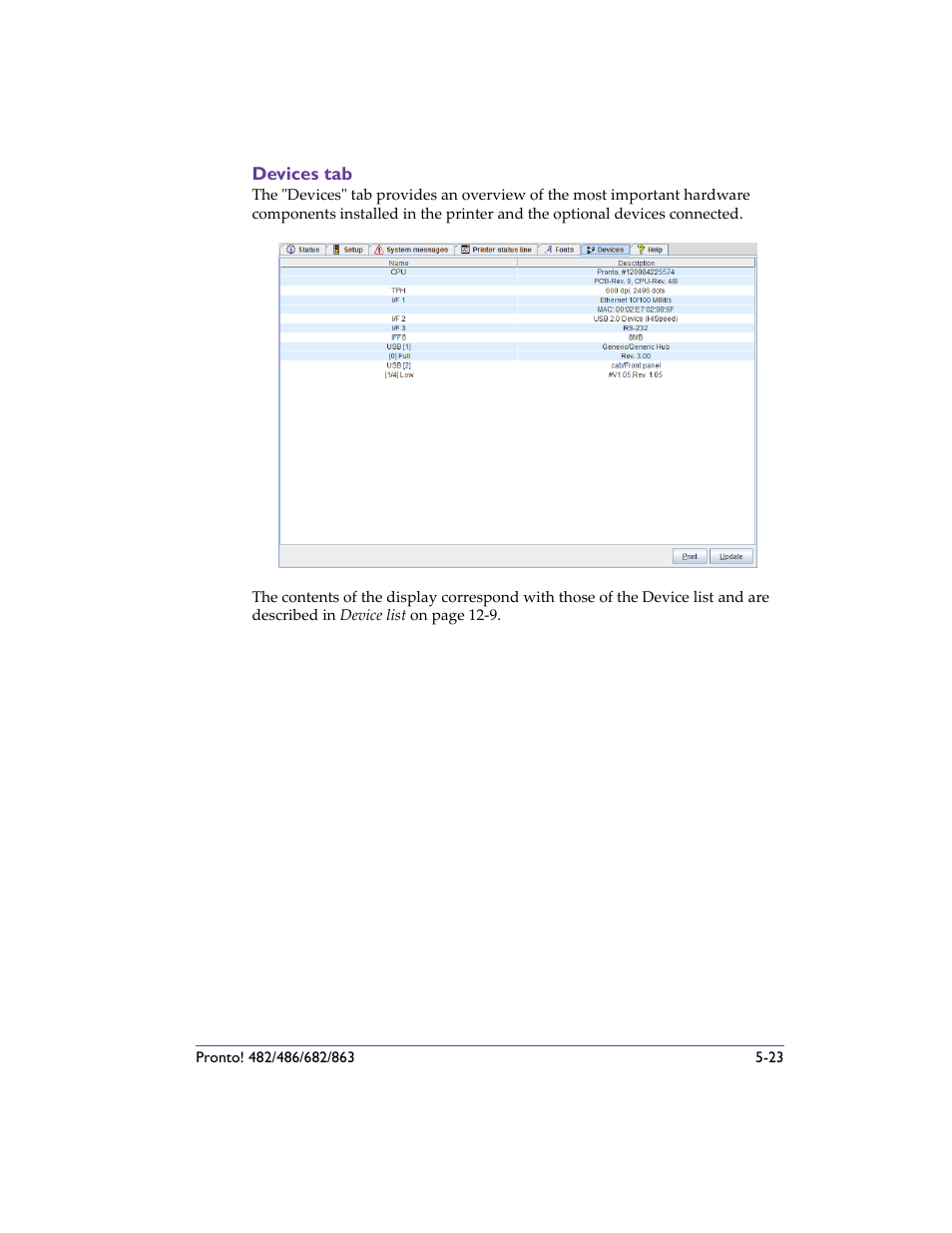Devices tab, Devices tab -23 | QuickLabel 482 Pronto! User Manual | Page 73 / 256